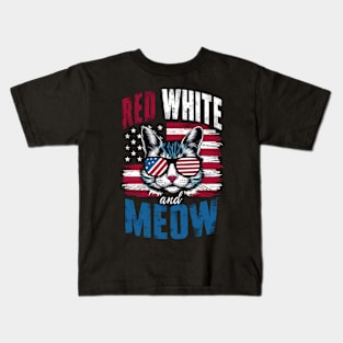 Red White And meow american flag Kids T-Shirt